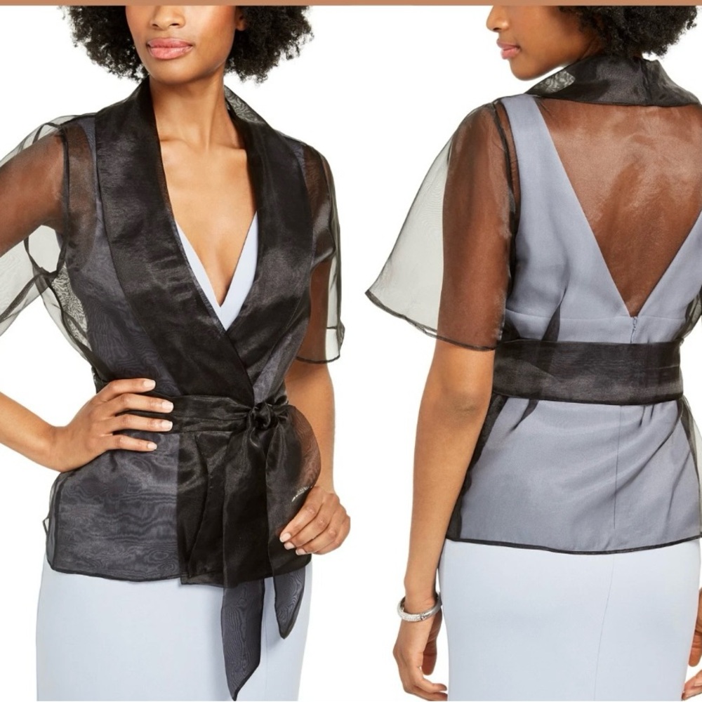 NWT Adrianna Papell Open Front Organza Shrug In Black XL.